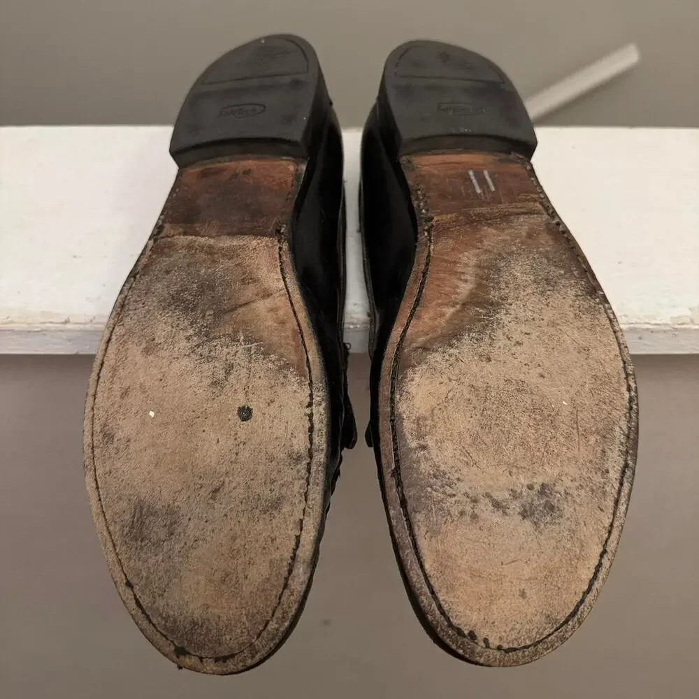Black Leather Loafers with Tassel - Size 10 1/2